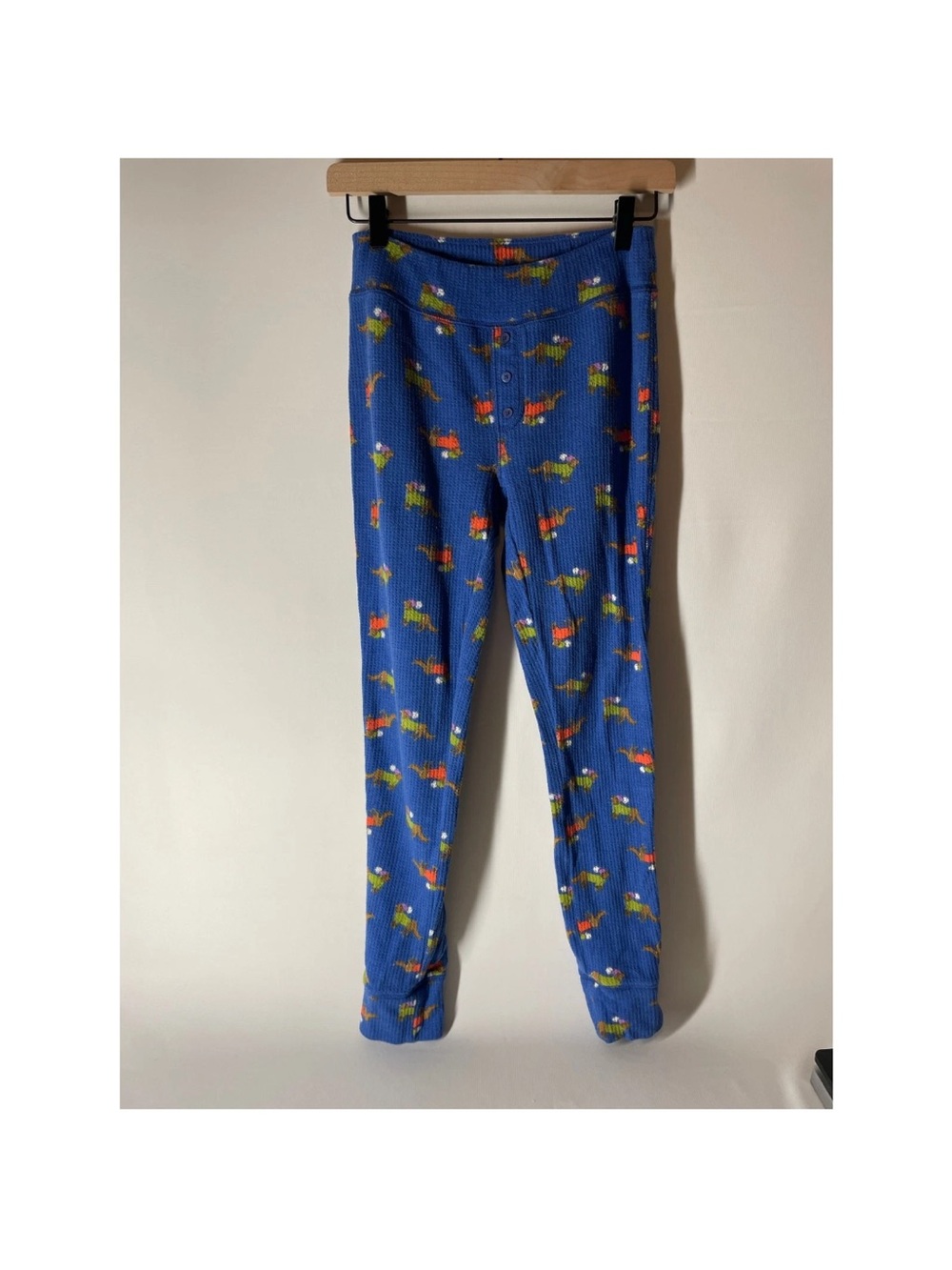 Aerie Thermal Waffle Knit Dachshund Dog Print Pajama Set Blue - Picture 6 of 16